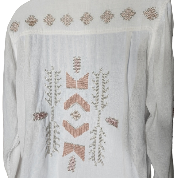 Rails Charli Embroidered Linen Blend Button Up Shirt Long Sleeve White Sz Large - Picture 11 of 12